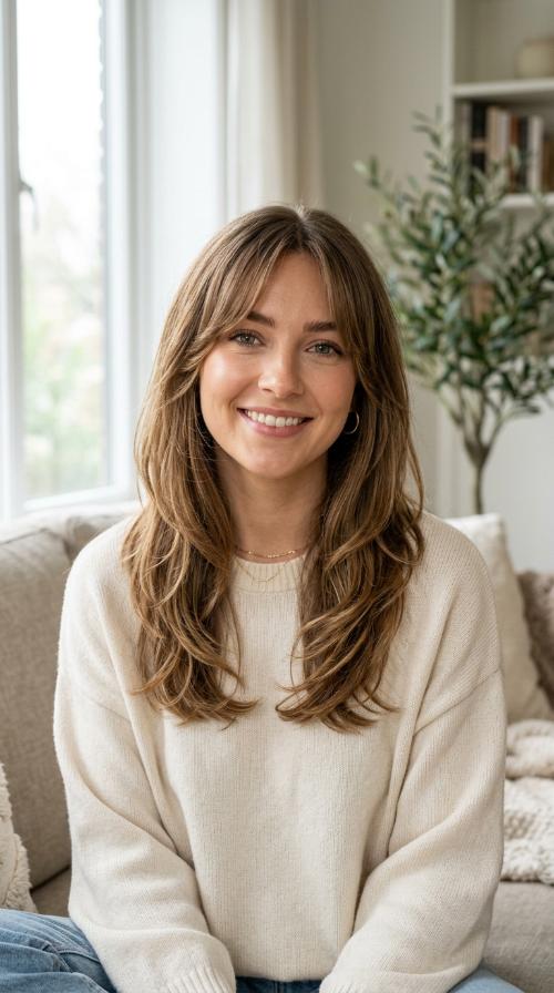 Long Layers with Curtain Bangs