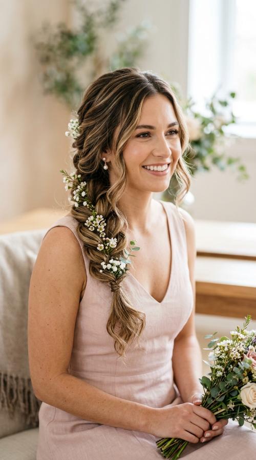 Loose Side Braid with Florals