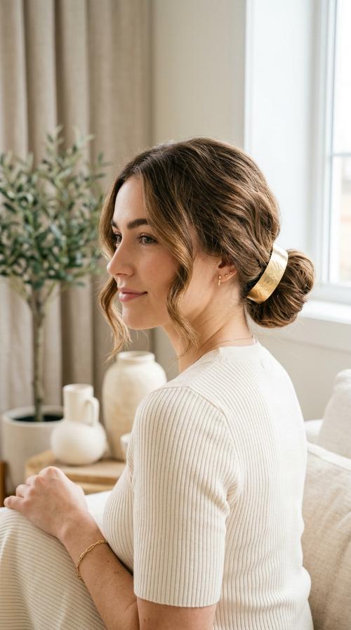 Low Bun with Metal Cuff