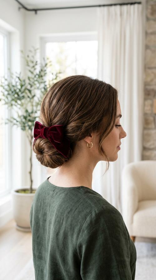 Low Chignon with a Velvet Bow