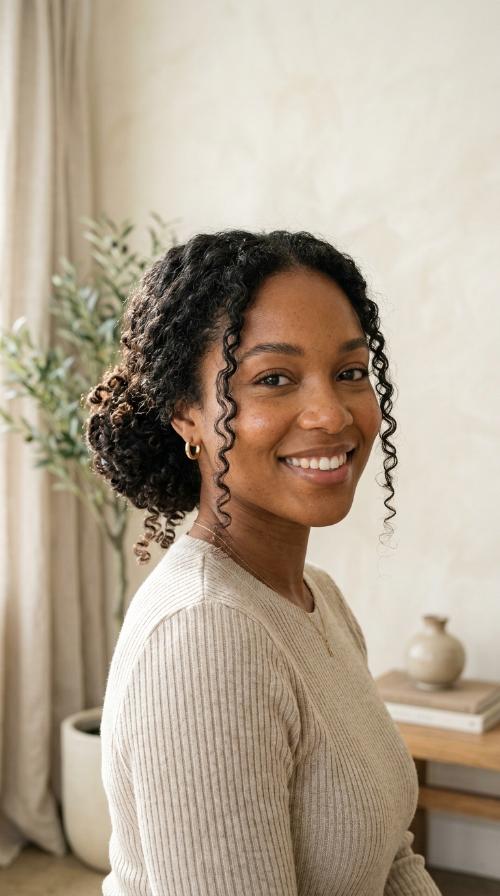 Low Curly Bun with Tendrils
