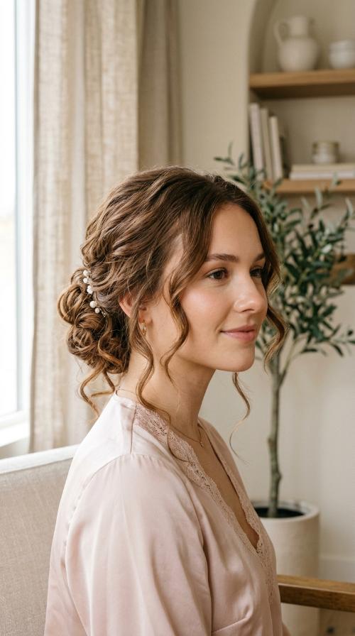 Low Messy Bun with Face-Framing Tendrils