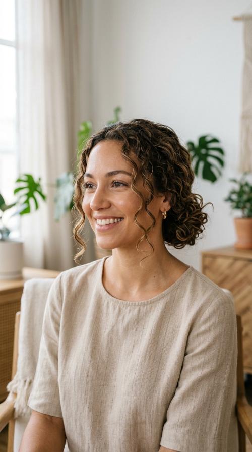 Low Messy Bun with Face-Framing Tendrils