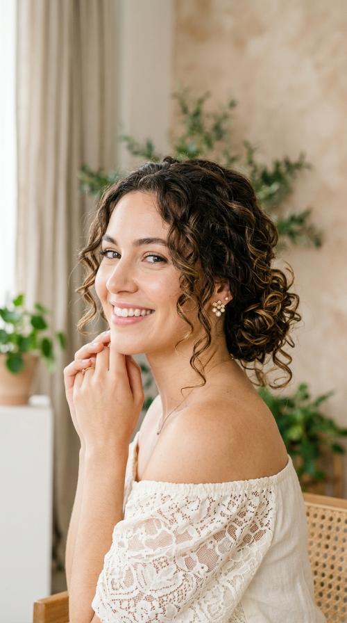 Low Messy Bun with Face-Framing Tendrils