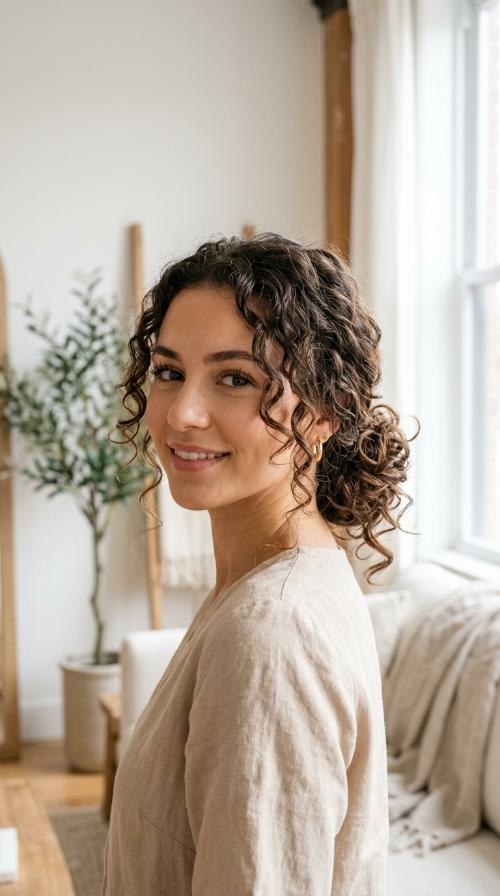 Low Messy Bun with Tendrils