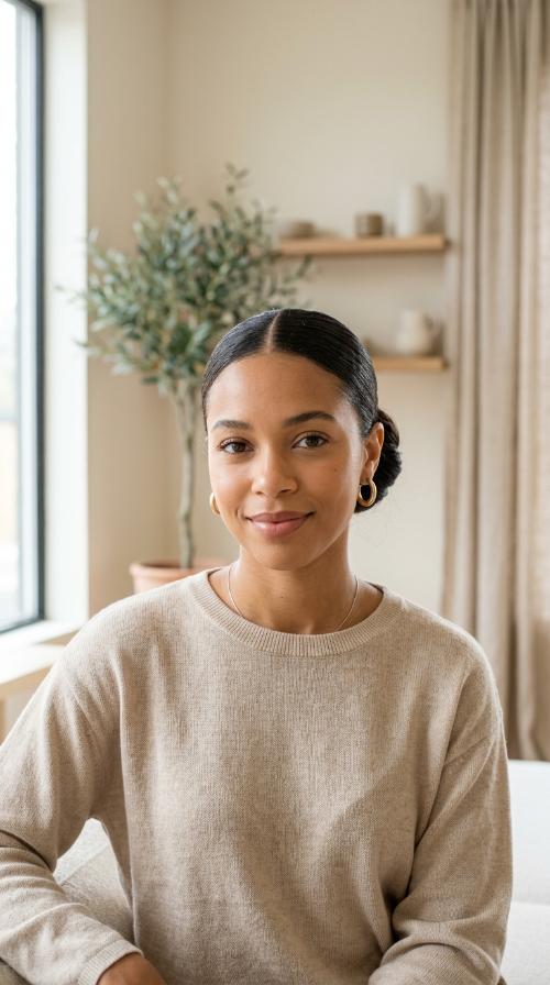 Low Sleek Bun with Middle Part