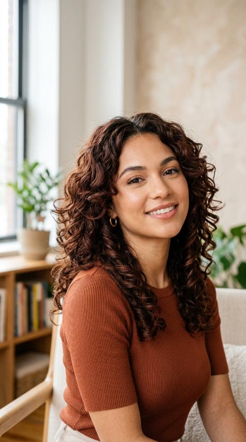 Mahogany Brown Curls with Volumizing Layers