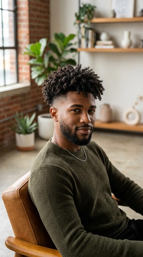 Medium Curls with Drop Fade
