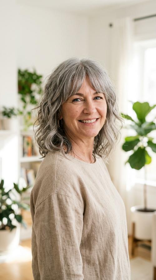 Messy Beach Waves with Bottleneck Bangs