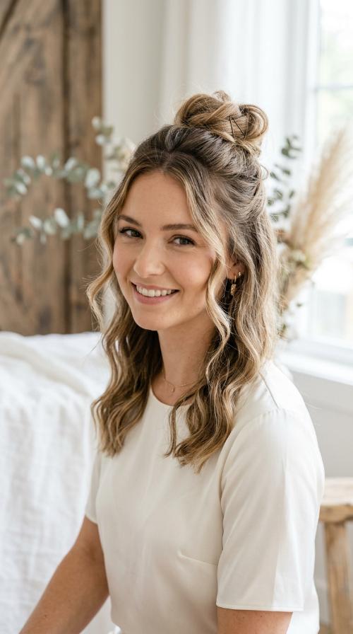 Messy Bun Half-Up with Tendrils