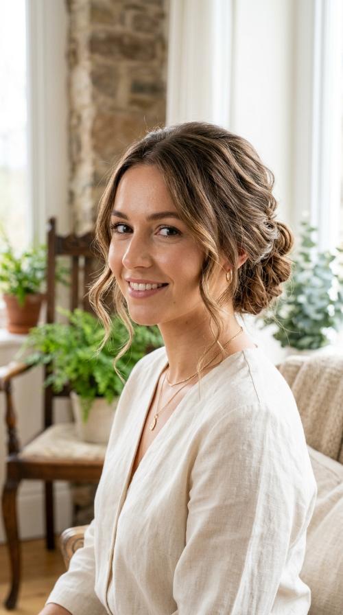 Messy Bun with Face-Framing Tendrils