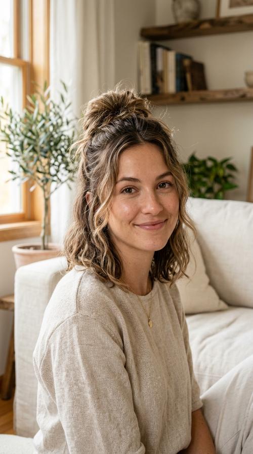 Messy Bun with Face-Framing Tendrils