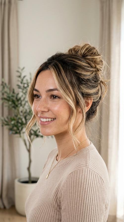 Messy Bun with Peek-a-Boo Highlights