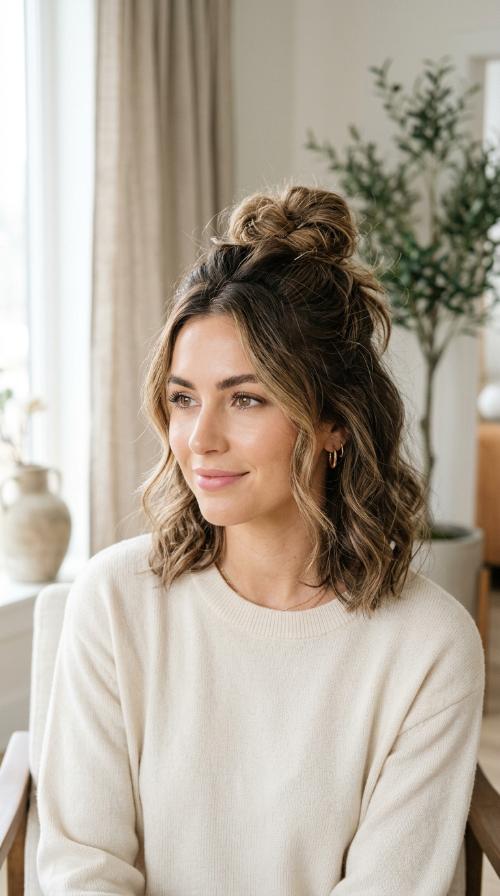 Messy Half-Up Bun with Texture