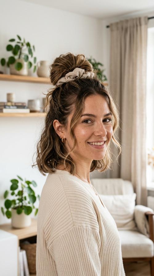 Messy High Bun with Scrunchie