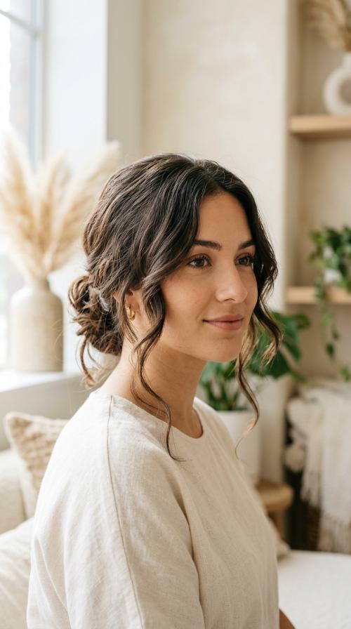 Messy Low Bun with Face-Framing Pieces