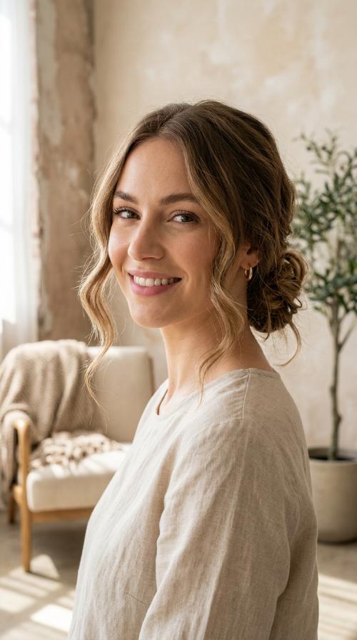 Messy Low Bun with Face-Framing Tendrils
