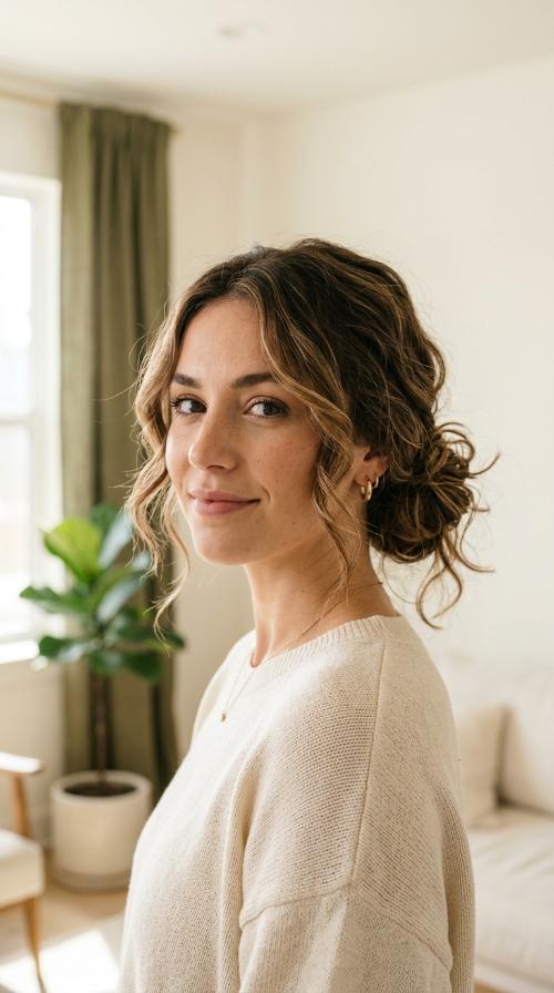 Messy Low Bun with Face-Framing Tendrils