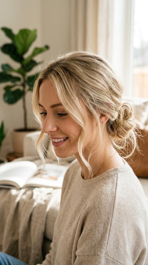 Messy Low Bun with Tendrils