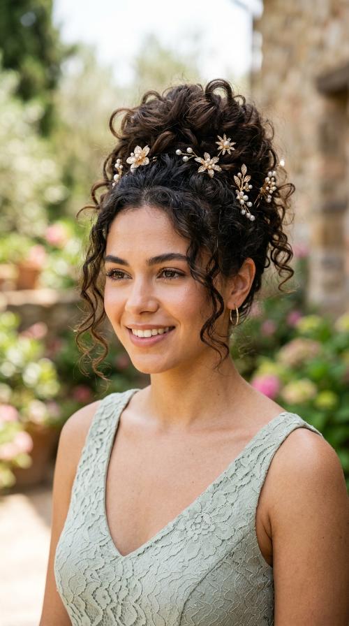 Messy Pineapple Updo with Decorative Pins