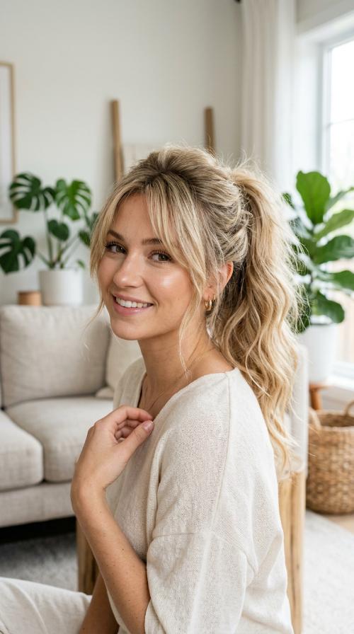 Messy Ponytail with Voluminous Root Lift