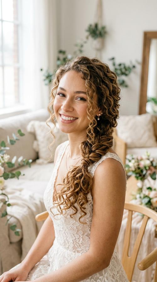 Messy Side Braid with Cascading Ringlets