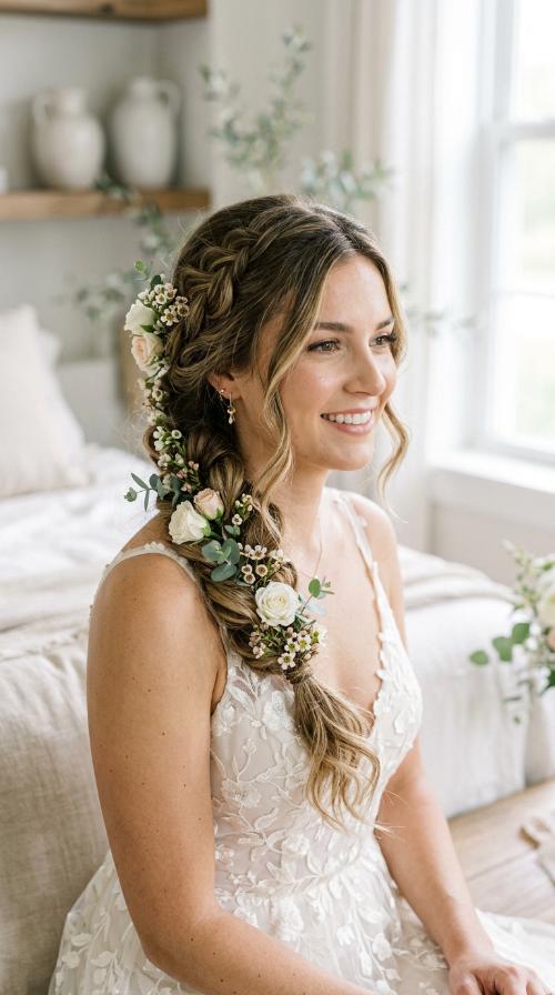 Messy Side Braid with Florals