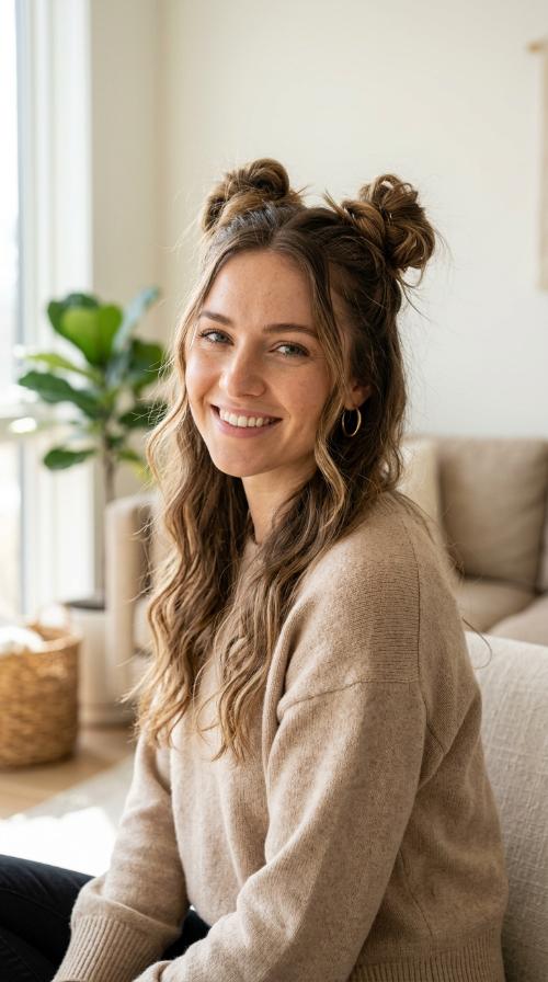 Messy Space Bun Half-Up