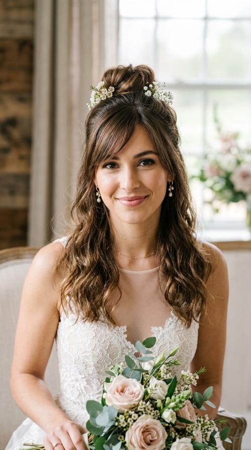 Messy Textured Top-Knot with Side Bangs
