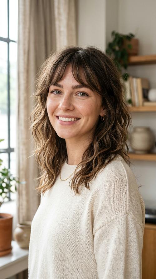 Messy Waves with Arched Bangs