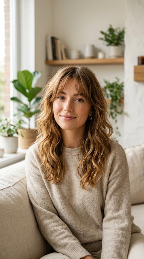 Messy Waves with Bardot Bangs