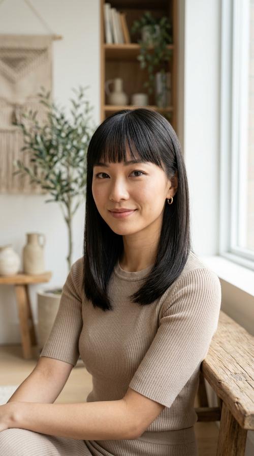 Micro-Bangs with Sleek Straight Hair