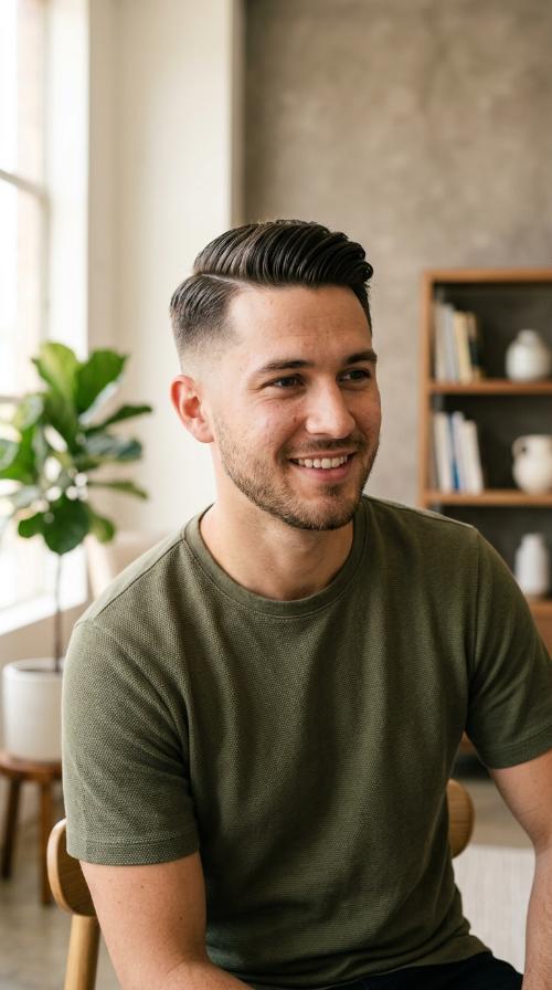 Mid-Length Comb Over with Low Fade