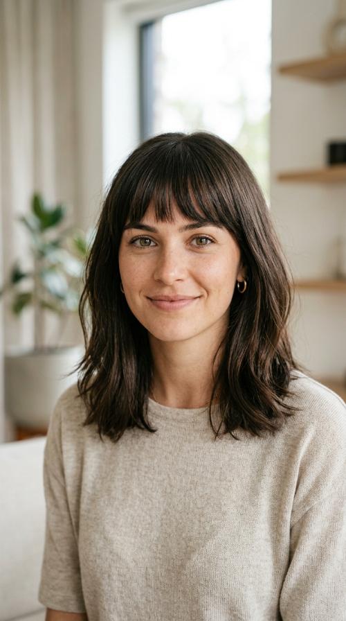 Mid-Length Cut with Blunt Fringe