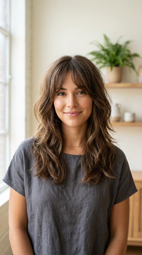Mid-Length Cut with Curtain Bangs
