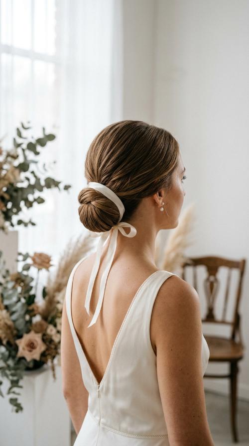 Minimalist Chignon with Silk Ribbon