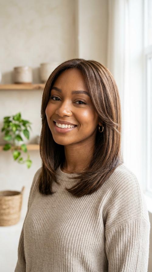 Mocha Brown with Face-Framing Layers