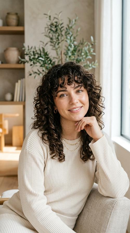 Modern Curly Shag with Bangs