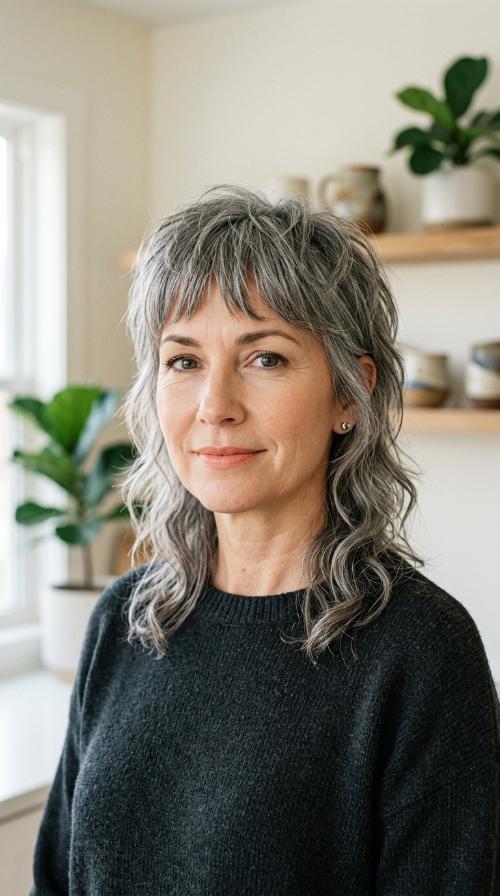 Modern Mullet-Inspired Cut with Choppy Bangs