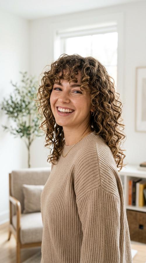 Modern Shag with Curly Bangs