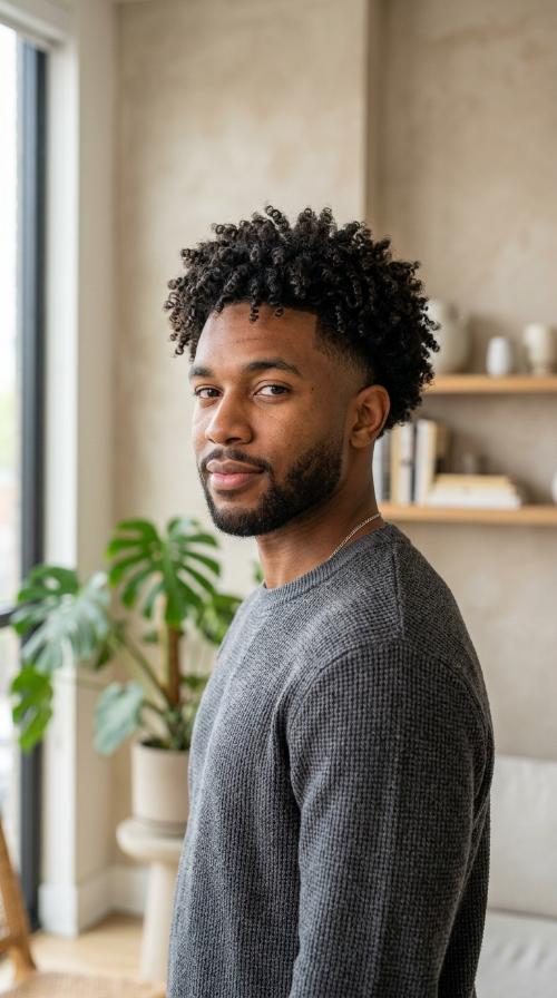 Natural Curls with Mid-Fade