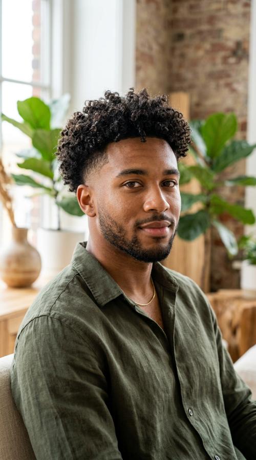 Natural Curls with Taper Fade