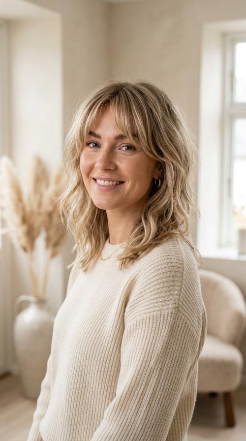 Nordic Blonde Textured Cut with Arched Bangs