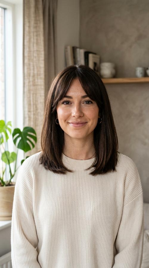 One-Length Cut with Curtain Bangs