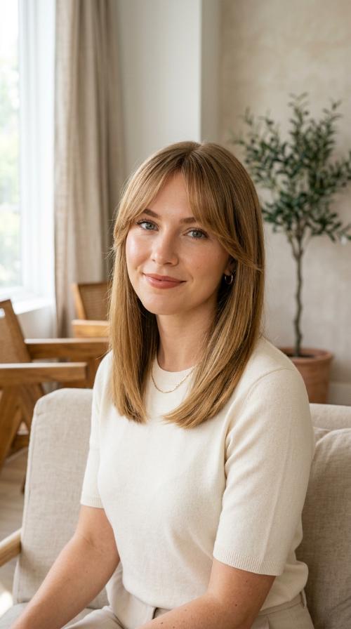 One-Length Cut with Curtain Bangs