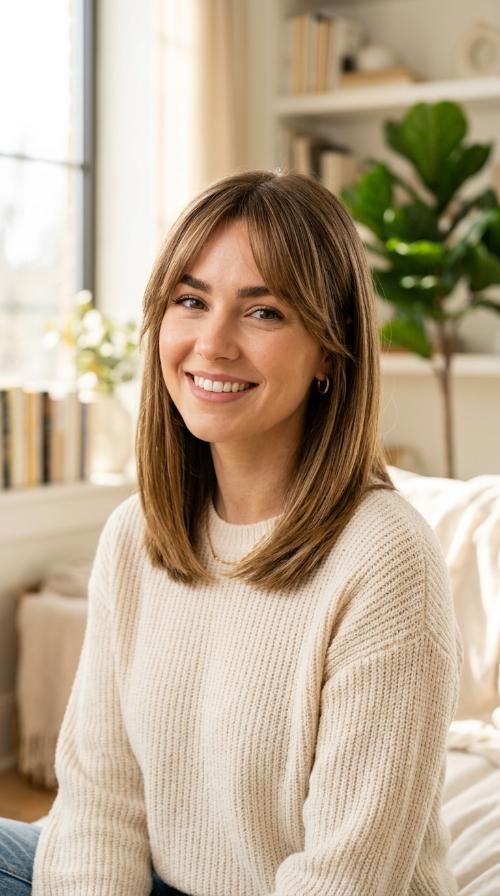 One-Length Midi with Side-Swept Fringe