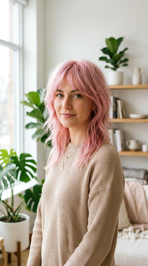 Pastel Pink Wolf Cut