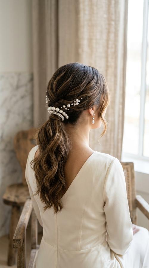 Pearl-Adorned Low Ponytail