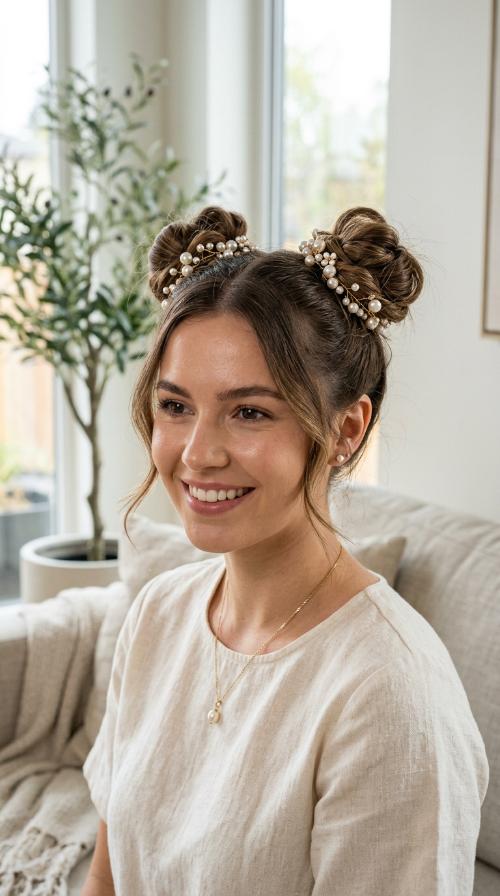 Pearl-Adorned Space Buns