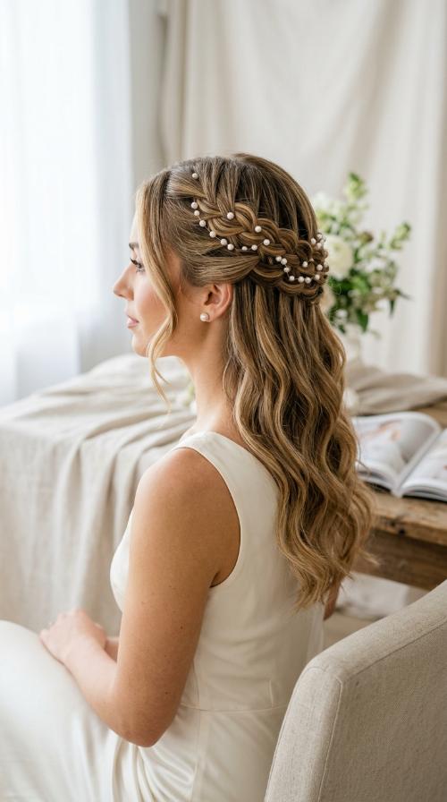 Pearl-Adorned Waterfall Braid